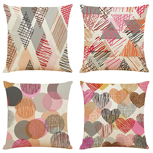 

Set of 4 Artistic Geometry Linen Square Decorative Throw Pillow Cases Sofa Cushion Covers 18x18