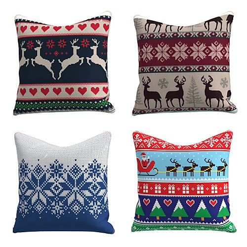 

Set of 4 Linen Pillow Cover Special Design Cartoon Traditional Christmas Throw Elk Snowflake Pillow 4545cm