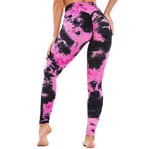 

high waisted yoga pants for women, ruched butt lift workout leggings, tummy control slimming scrunch booty sport tights & #40;rose red, l& #41;