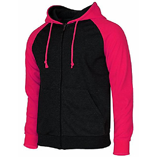 

men's raglan long sleeve fleece casuall full-zip up hoodie jacket pink-xl (asia-xxxl)