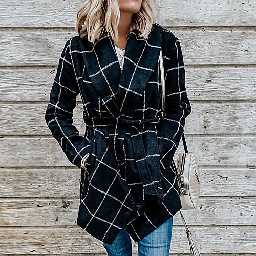

Women's Color Block Lace up Fall & Winter Coat Regular Daily Long Sleeve Coat Tops Black