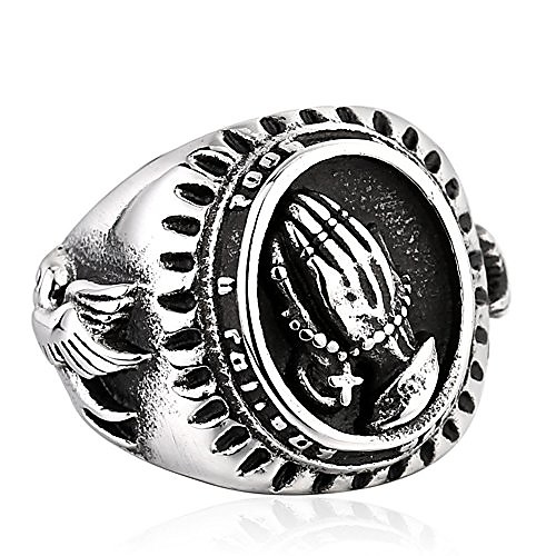 

punk men's silver stainless steel religious praying hands prayer ring band