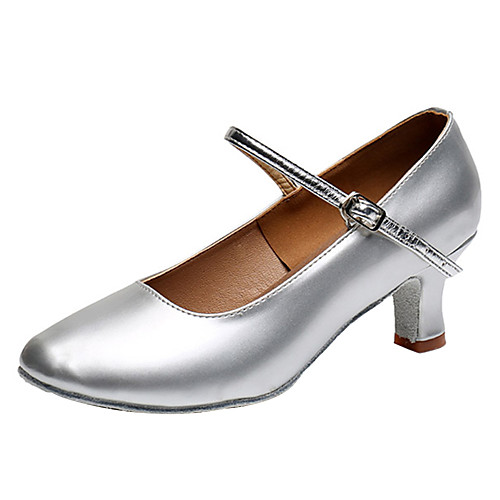 

Women's Latin Shoes Modern Shoes Salsa Shoes Practice Trainning Dance Shoes Heel Buckle Cuban Heel Gold Silver Buckle