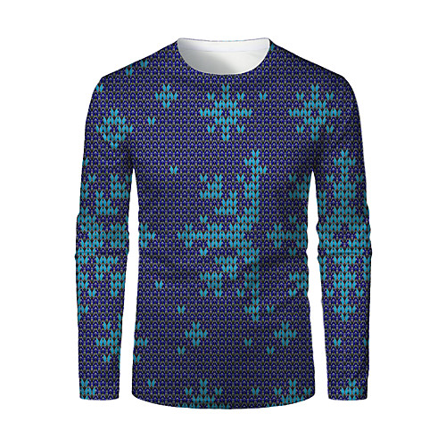 

Men's T shirt 3D Print Graphic 3D Print Long Sleeve Christmas Tops Blue
