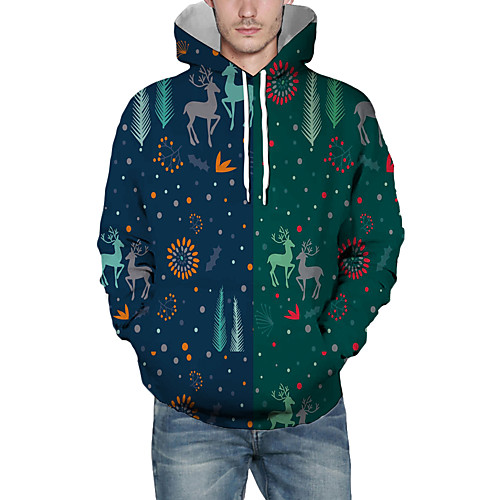 

Men's Pullover Hoodie Sweatshirt Graphic 3D Reindeer Christmas Daily 3D Print Christmas Hoodies Sweatshirts Navy Blue