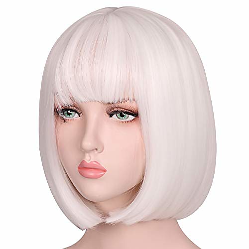 

short straight natural bob hair wig for women (white)