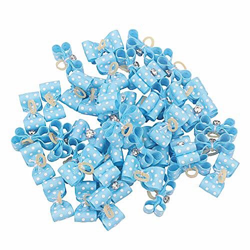 

polka dot dog hair bows with rubber bands (blue, 20pcs)