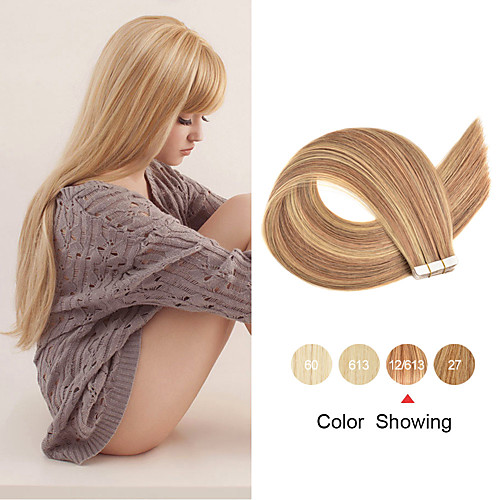 

Tape In Human Hair Extensions 20pcs 12'' 14'' 16'' 18'' 20'' 22'' 24'' Straight PU Skin Weft Remy Tape Human Hair Ombre Color