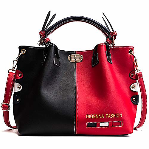 

women's fashion bag contrast color tote bag handbag large capacity satchel travel shoulder bag large messenger bag black and red