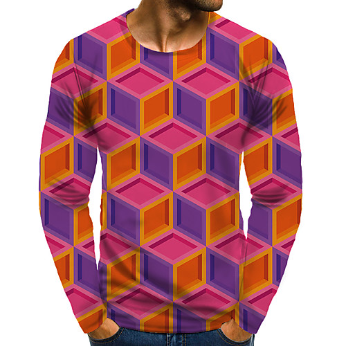 

Men's T shirt 3D Print Graphic 3D Plus Size Print Long Sleeve Daily Tops Elegant Exaggerated Fuchsia