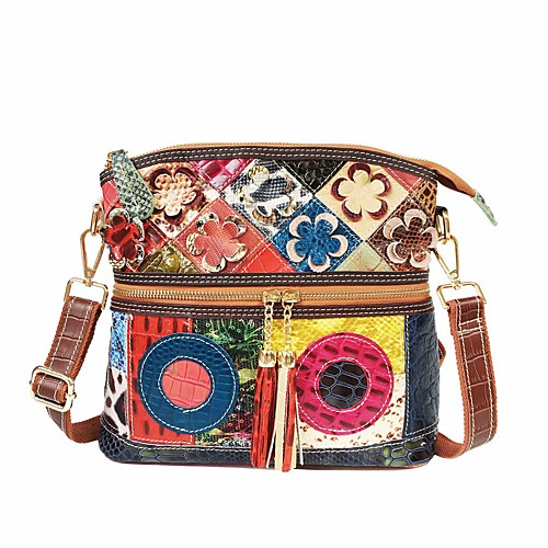 

Women's Bags Cowhide Crossbody Bag Daily Retro Chain Bag MessengerBag Rainbow