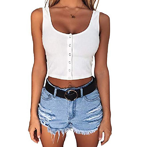 

women& #39;s casual sleeveless button-down shirts basic camisole crop tank tops orange