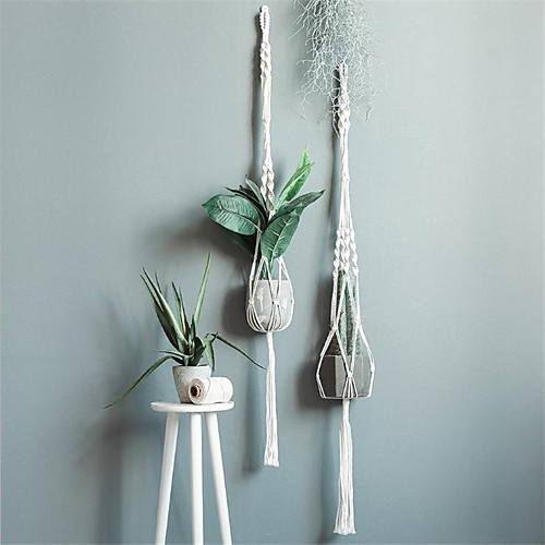 

1 pcs Hand Woven Macrame Tapestry Plant Hanger Holder Bohemian Boho Wall Hanging Ornament Art Decor Home Bedroom Living Room Decoration Nordic Handmade Tassel Cotton