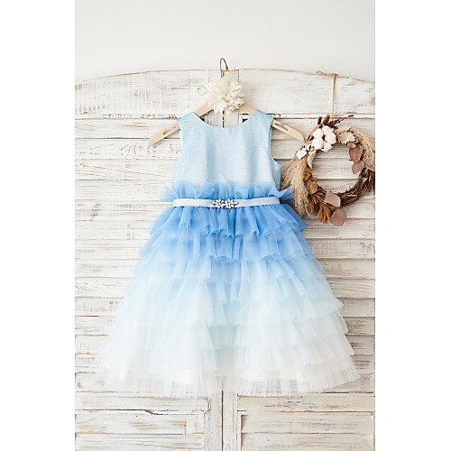 

Ball Gown Knee Length Wedding / Birthday Flower Girl Dresses - Tulle Sleeveless Jewel Neck with Belt / Crystals