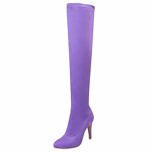 

women comfort pull on over knee boots stiletto long stretch boots purple size 43 asian