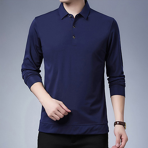 

Men's Polo non-printing Solid Colored Letter Long Sleeve Daily Tops Business Black Blue Red