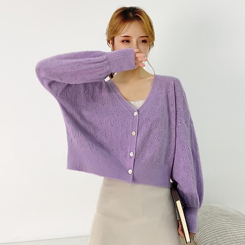 

Women's Stylish Knitted Solid Color Plain Cardigan Long Sleeve Sweater Cardigans Open Front Fall Winter Purple Green