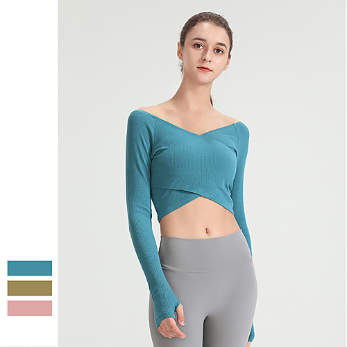 

Women's Yoga Top Winter Thumbhole Solid Color Blue Pink Green Spandex Cotton Yoga Fitness Gym Workout Tee Tshirt Long Sleeve Sport Activewear Breathable Quick Dry Comfortable Stretchy