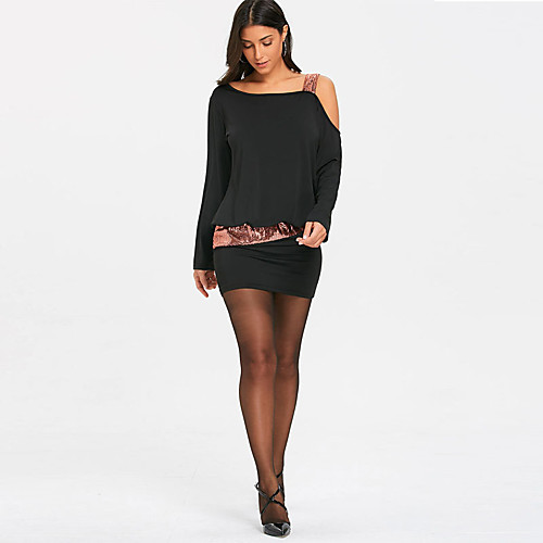 

Women's Sheath Dress Short Mini Dress Black Purple Wine Long Sleeve Print Backless Sequins Patchwork Fall One Shoulder Formal 2021 S M L XL XXL