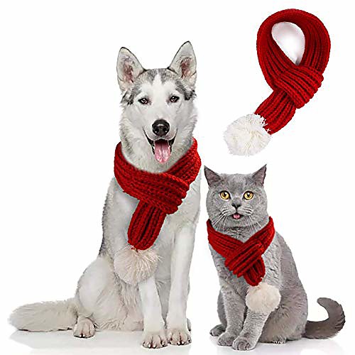 

xmas pet knitted neck scarf set christmas dog santa red knit muffle cat birthday snow scarf costume winter warm clothes for small medium puppy m