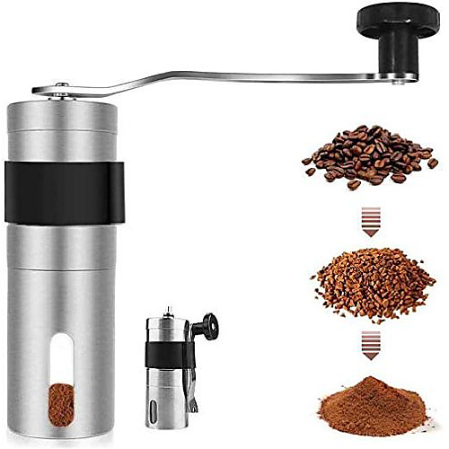

manual coffee grinder, mini size for carry,hand coffee grinder with adjustable setting,brushed stainless steel hand crank conical burr mill for precision brewing (5.2inch height)