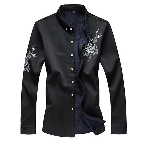 

Men's Shirt Other Prints Floral Long Sleeve Daily Tops Black Wine Navy Blue
