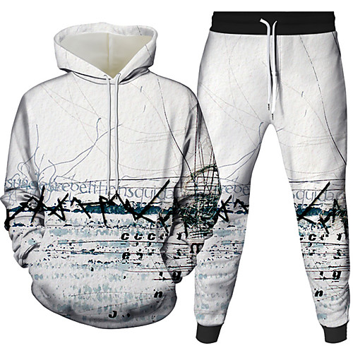 

Men's Pullover Hoodie Sweatshirt Graphic Geometric 3D 2 Piece Daily 3D Print Casual Hoodies Sweatshirts White