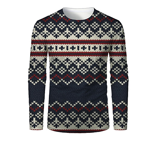 

Men's T shirt 3D Print Plaid Graphic 3D Print Long Sleeve Christmas Tops White / Navy