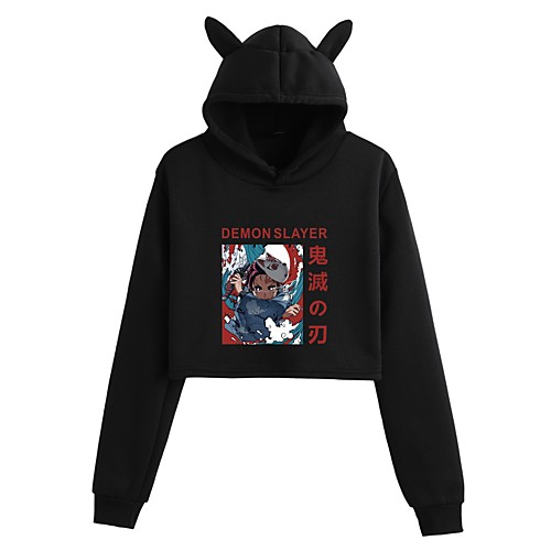 

Inspired by Demon Slayer Kamado Tanjirou Crop Top Hoodie Polyester / Cotton Blend Graphic Prints Printing Crop Top For Women's / Men's