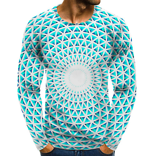 

Men's T shirt 3D Print Graphic 3D Plus Size Print Long Sleeve Daily Tops Elegant Exaggerated Blue