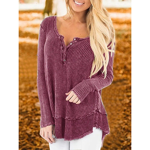 

Women's Knitted Solid Color Cardigan Long Sleeve Sweater Cardigans Crew Neck Fall Winter Purple Wine Khaki