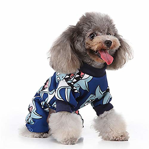

cartoon dog clothes for dogs cats shark print dog pullover with 4 legs pets apparel warm winter pullover for small dogs puppy kitten (l, blue)