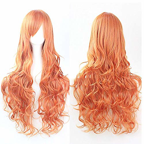 

32 womens long spiral curly synthetic orange wig girl's anime cosplay costume halloween party wig