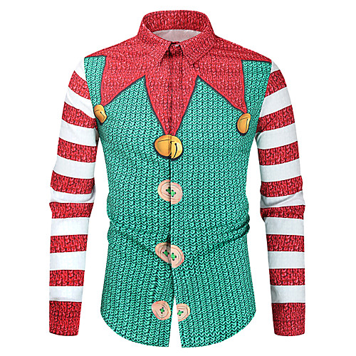 

Men's Shirt 3D Print Graphic Print Long Sleeve Christmas Tops Green