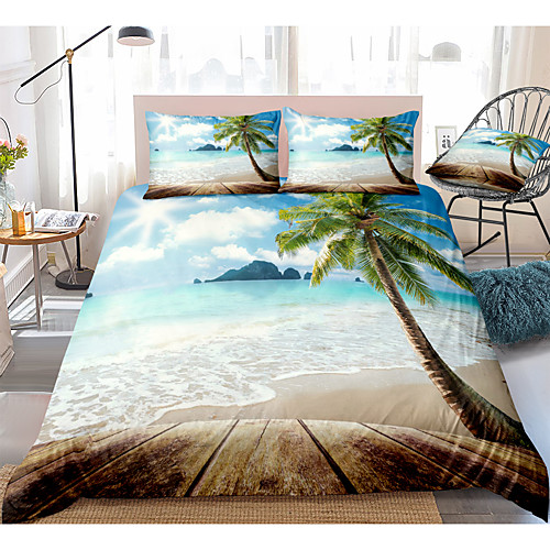 

3D Digital Print Duvet Cover Set Blue Beach Bedding Coastal Nature Theme Pattern Boys Girls Bedding Sets Queen Include 1 Duvet Cover and 1 or 2 Pillowcases