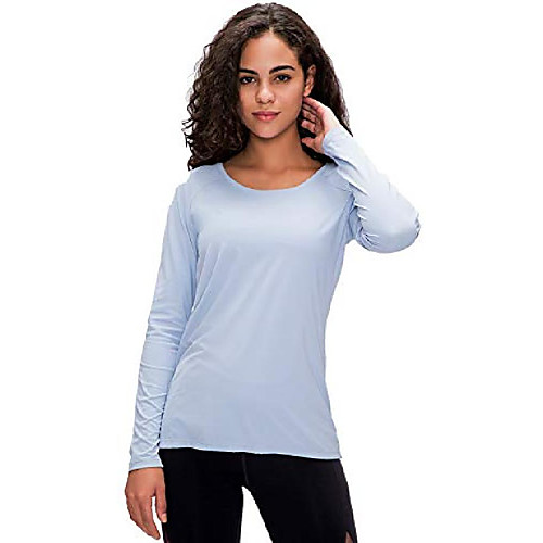 

women's seamless athletic long sleeves yoga shirt breathable quick dry running sports gym workout top blue