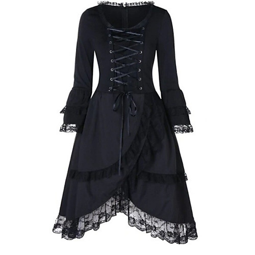 

Women's Sheath Dress Midi Dress Black Long Sleeve Solid Color Lace Fall Spring Round Neck Elegant Vintage 2021 S M L XL XXL 3XL 4XL 5XL / Plus Size