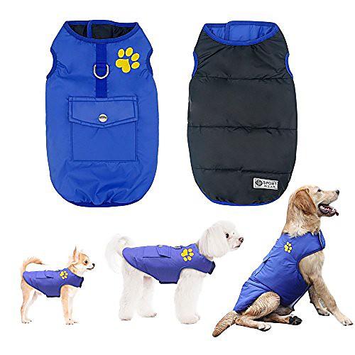 

winter waterproof dog vest coats jackets,warm reversible outwear for small medium large dogs,blue,m size