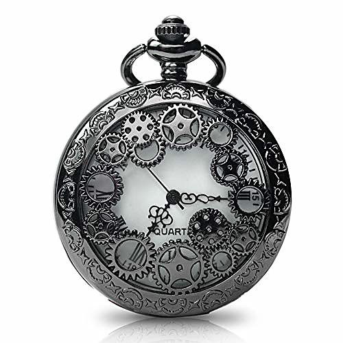 

vintage pocket watch with chains necklace,steampunk gear hollow quartz pocket watches for men women xmas birthday gift present