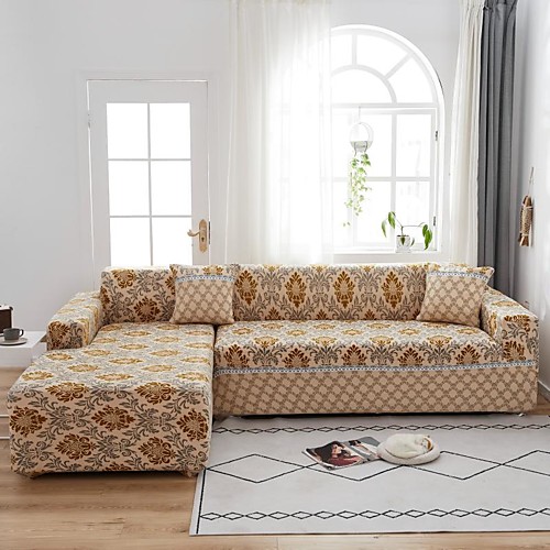 

Vintage Pattern Print 1-Piece Sofa Cover Couch Cover Furniture Protector Soft Stretch Sofa Slipcover Spandex Jacquard Fabric Super Fit for 1~4 Cushion Couch and L Shape Sofa,Easy to Install