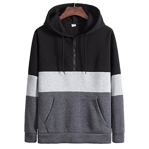 

Men's Pullover Hoodie Sweatshirt Color Block Casual Hoodies Sweatshirts Gray