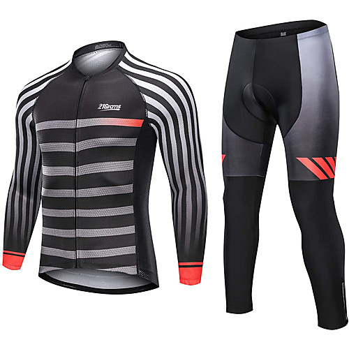 

21Grams Men's Long Sleeve Cycling Jersey with Tights Winter Fleece Black Stripes Bike Fleece Lining Breathable Quick Dry Warm Sports Stripes Mountain Bike MTB Road Bike Cycling Clothing Apparel