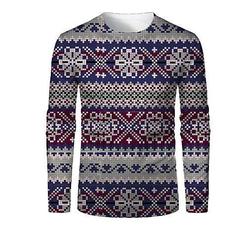 

Men's T shirt 3D Print Plaid Graphic 3D Print Long Sleeve Christmas Tops Dusty Blue