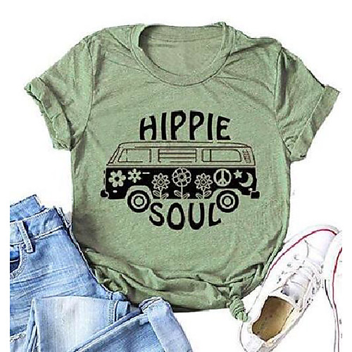 

hippie soul shirt women hippy bus graphic t-shirt hippie music tees summer short sleeve tops clothes (green-1, l)