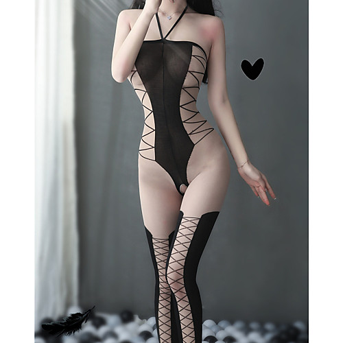 

Women's Lace Mesh Suits Bodysuits Nightwear Jacquard Black S M L