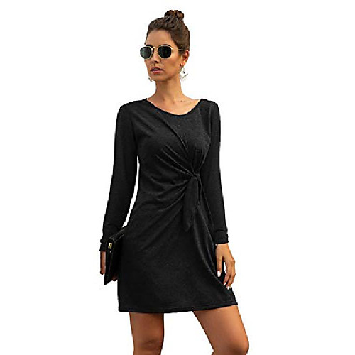 

women's casual twist knot dress tshirt long sleeve dresses (black, x-large)