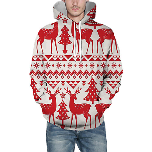 

Men's Pullover Hoodie Sweatshirt Graphic 3D Reindeer Christmas Daily 3D Print Christmas Hoodies Sweatshirts Red