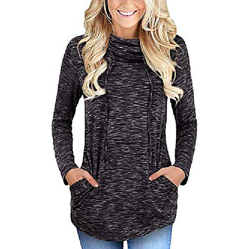 

women's cowl neck tops long sleeve tunic drawstring blouse pullover sweatshirt with kangaroo pockets