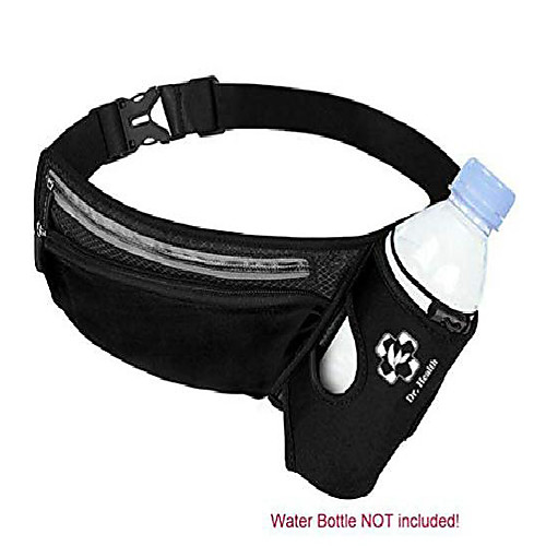

running belt sport waist pack with water bottle holder hydration belt fanny pack reflective stripes cellphone storage earphone hole for dog walker hiking travel (whole black)