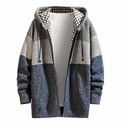 

men's plus velvet thick jacket sweater stand collar colorblock cardigan coat(c blue,m)